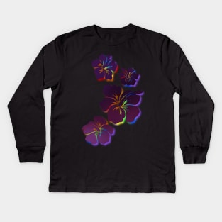 Hibiscus purples with rainbow accent Kids Long Sleeve T-Shirt